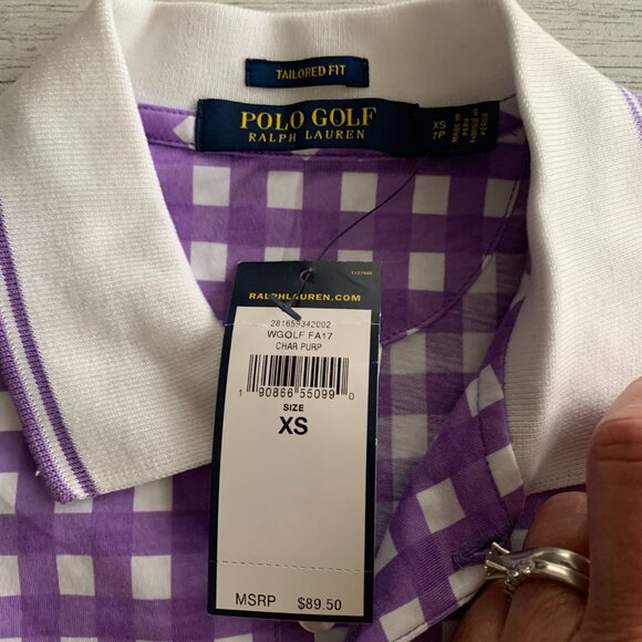 Polo Golf Ralph Lauren Tailored Fit Shirt Purple Gingham Quarter Button Tank Top - Picture 6 of 12